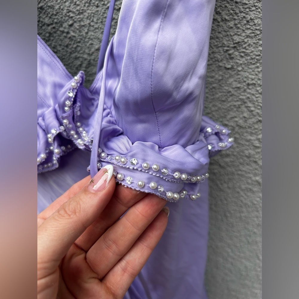 H&M FRILL-TRIMMED SLIP DRESS in Light Purple - Picture 11 of 16